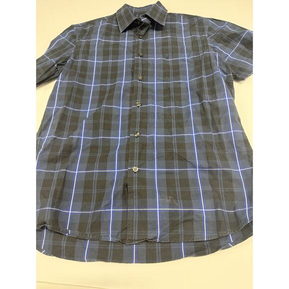 Michael Kors Men's Blue Checkerd Tailored Fit Short Sleeve Button Down Plaid - Picture 1 of 6